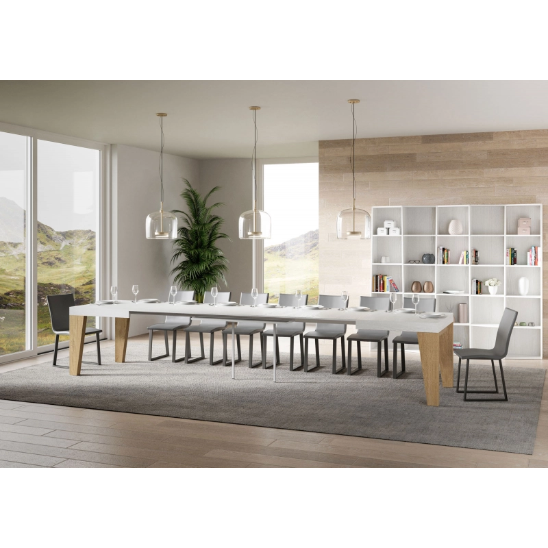 Tavolo allungabile 90x160/420 cm Naxy Mix piano Bianco Frassino - g - Bianco Frassino/Quercia Natura