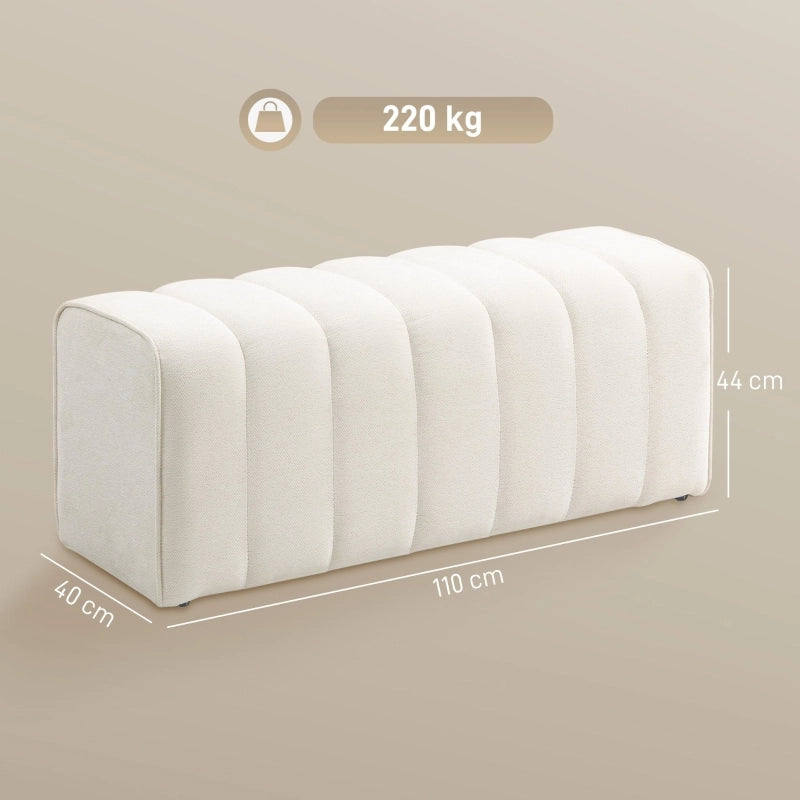 PANCA Imbottita 110x40x44 cm Legno e Tessuto Bianco Crema per Camera da Letto