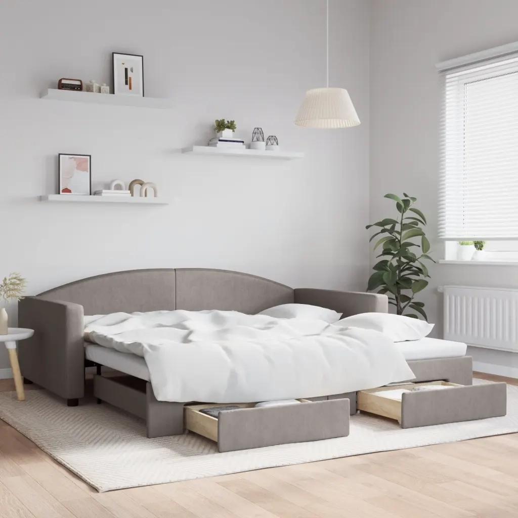 vidaXL Divano Letto Estraibile con Cassetti Tortora 100x200 cm Tessuto