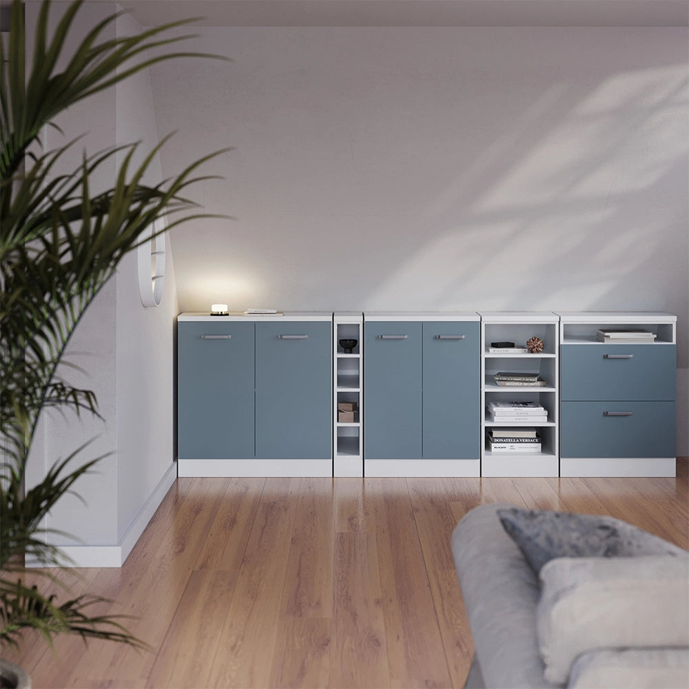 Mobile cucina sottotetto R-Line Grigio-blu/Bianco 60 cm con 2 cassetti, carcassa 60 cm profondità Vicco