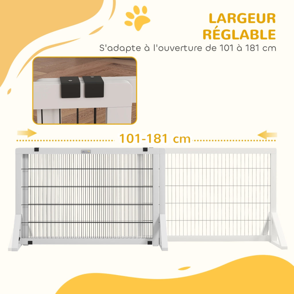 Barriera di sicurezza per cani a 2 pannelli ¨C zephmum ¨C Legno e metallo bianco 101-181 cm