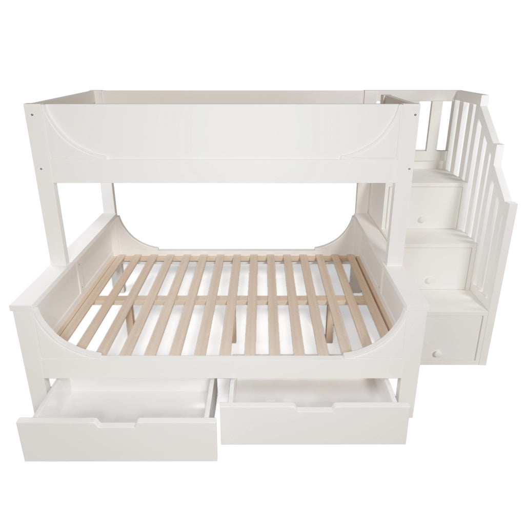 Letto a Castello 90 x 200 cm e 140 x 200 cm; con Cassetti e Scala; in Legno; Bianco