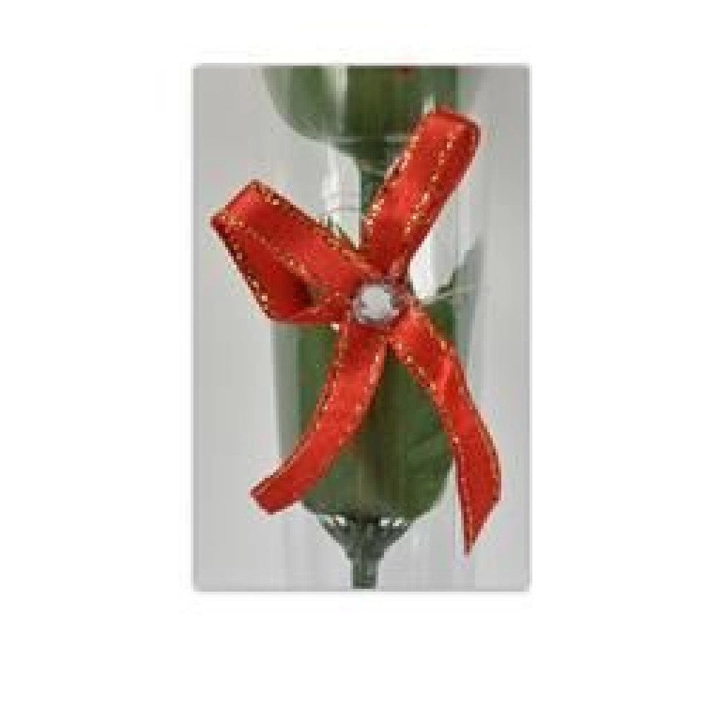 Trade Shop - Set 12 Pz Rose Rosa Rossa Fiore Con Diamantino Fiocco 36cm Regalo San Valentino -