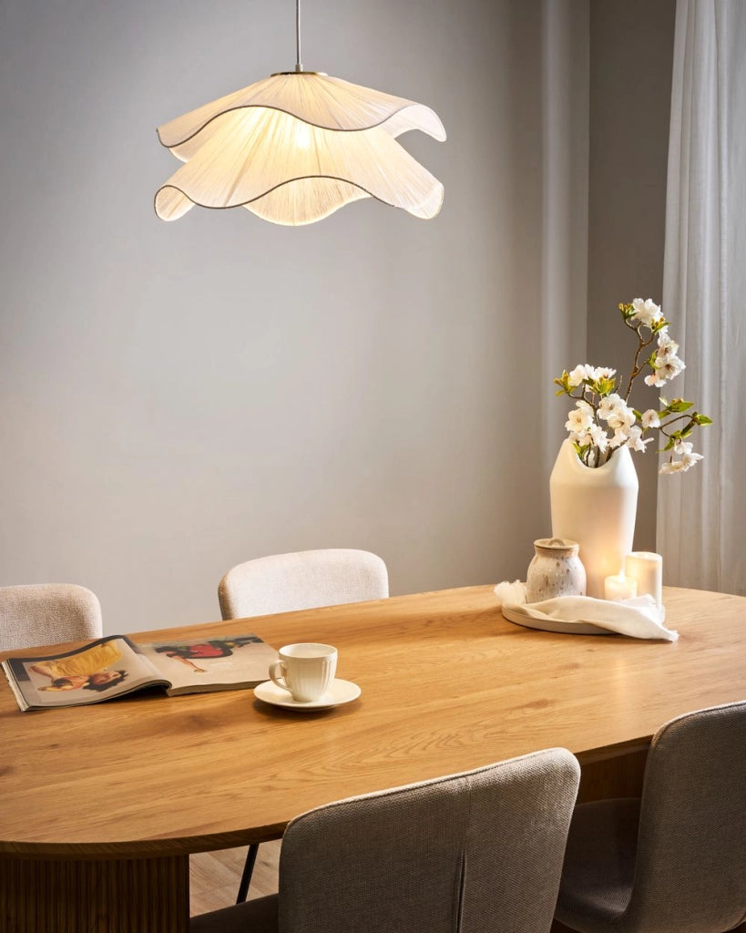 Lampada a sospensione con base in ferro e paralume in tessuto stile moderno luce d'atmosfera bianco