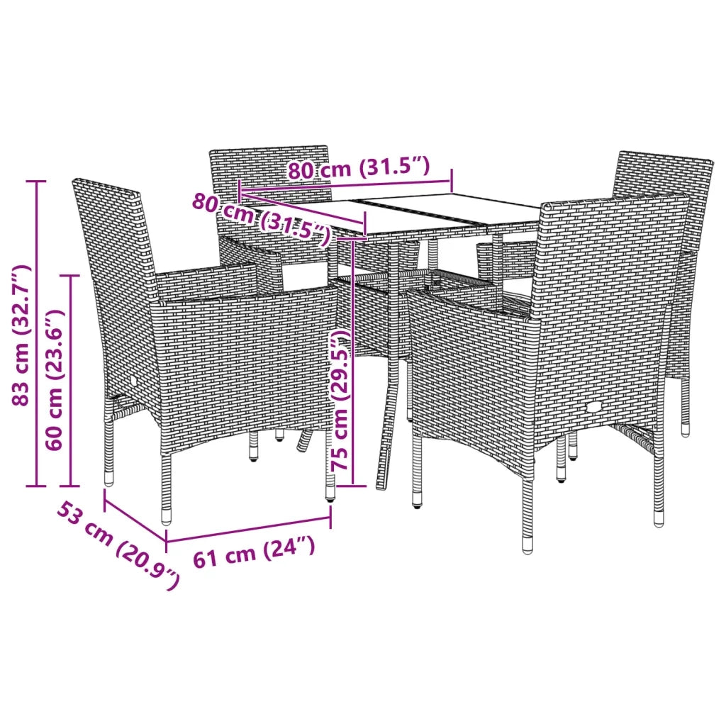 Set Pranzo da Giardino 5 pz con Cuscini Nero Polyrattan Acacia 3278710