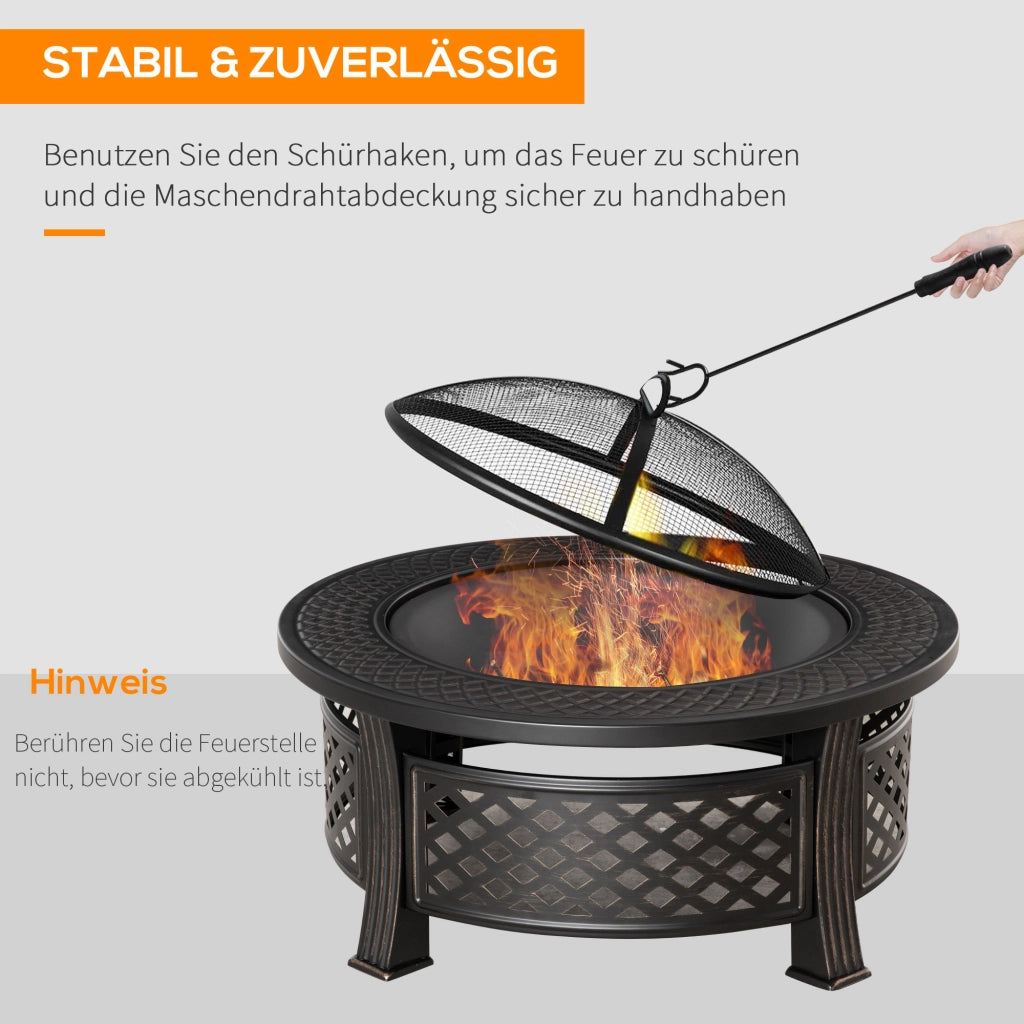 Braciere da giardino con attizzatoio e protezione scintille ¨C Xylo ¨C acciaio nero 81x81x50 cm