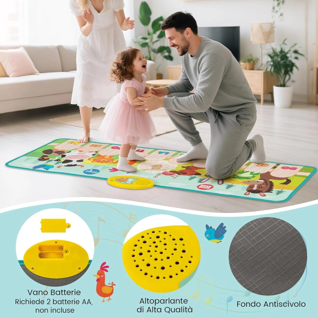 Tappeto Musicale per Bambini, Tappetino per Pianoforte da Interno & Esterno con Suoni di Fattoria con Animali e 10 Tasti di Pianoforte, Tappeto con 10 Canzoni Incorporate