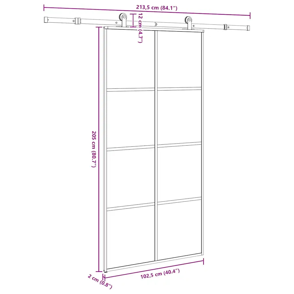 Porta Scorrevole con Ferramenta 102,5x205cm Vetro ESG Alluminio 3332903