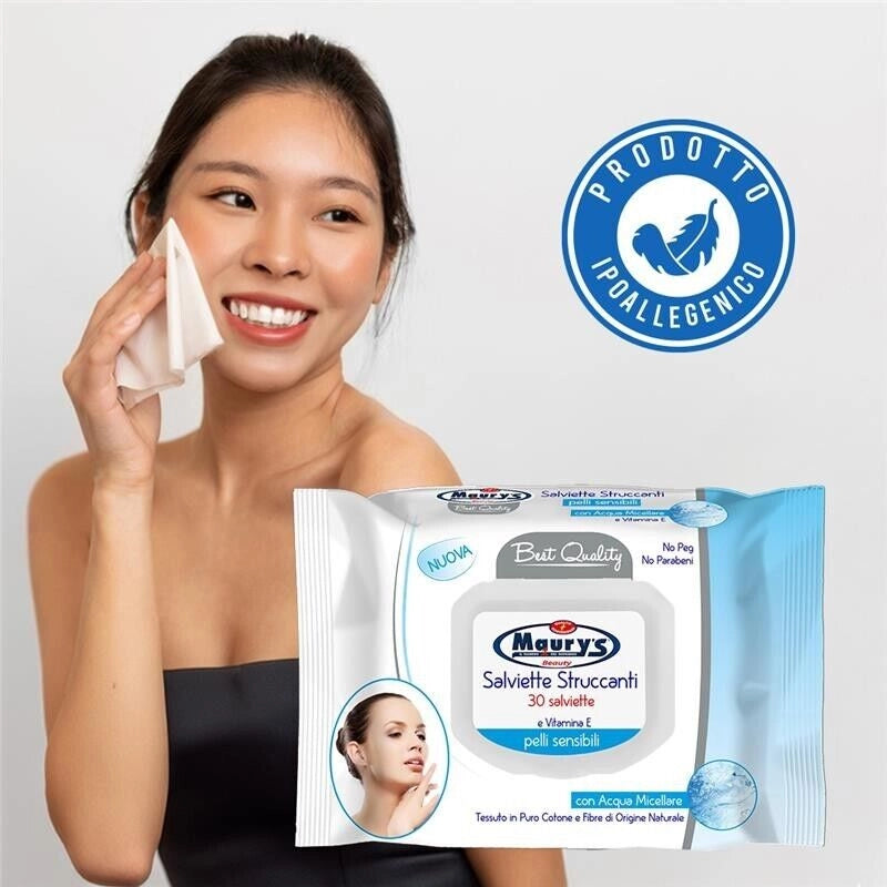 MAURY'S SALVIETTE DETERGENTI UMIDIFICATE STRUCCANTI 3IN1 30PZ PELLI SENSIBILI