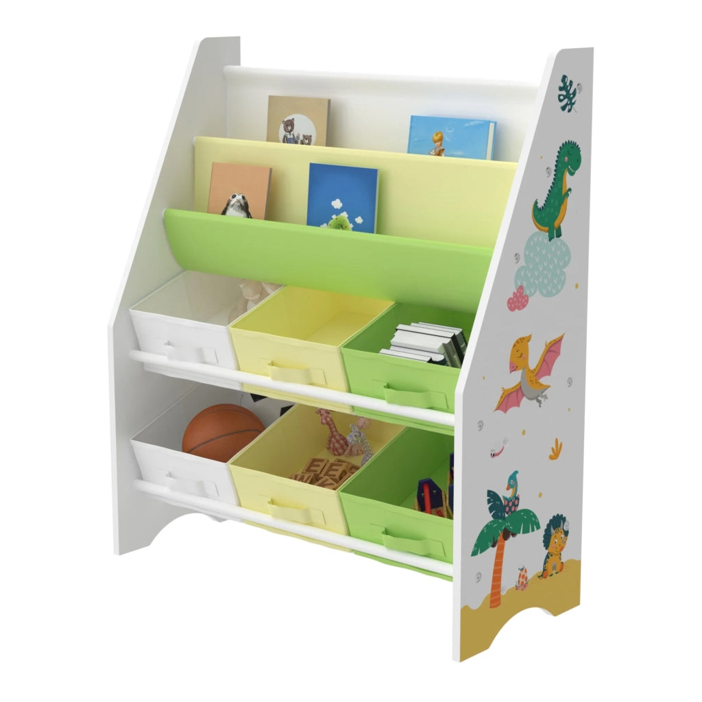 Scaffale portaoggetti per bambini con 6 contenitori aperti bianco/verde/giallo 03_0006991