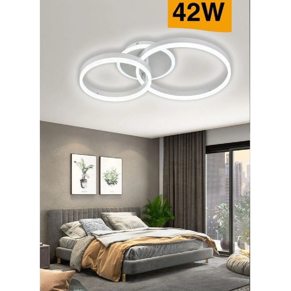 Trade Shop - Plafoniera Led 42 W Lampadario C35 Bianco Moderno Cerchi Luce 4000k 6500k 3000k - -bianco Freddo      -