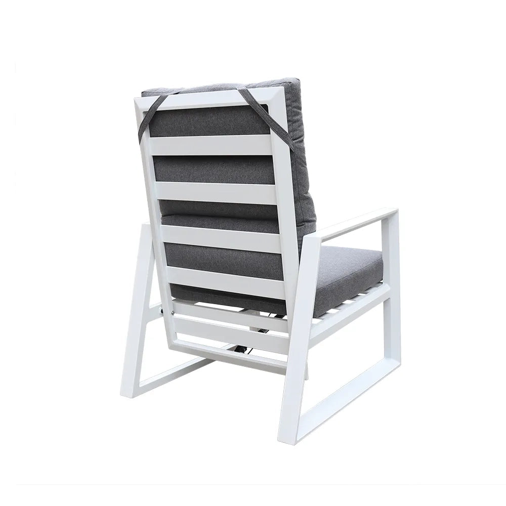 Tempo Style - Salottino Lounge in alluminio MIKONOS PLUS bianco/grigio | Lounge da giardino con divano, tavolo, 2 poltrone e cuscini | Set di mobili da giardino in metallo da 5 persone