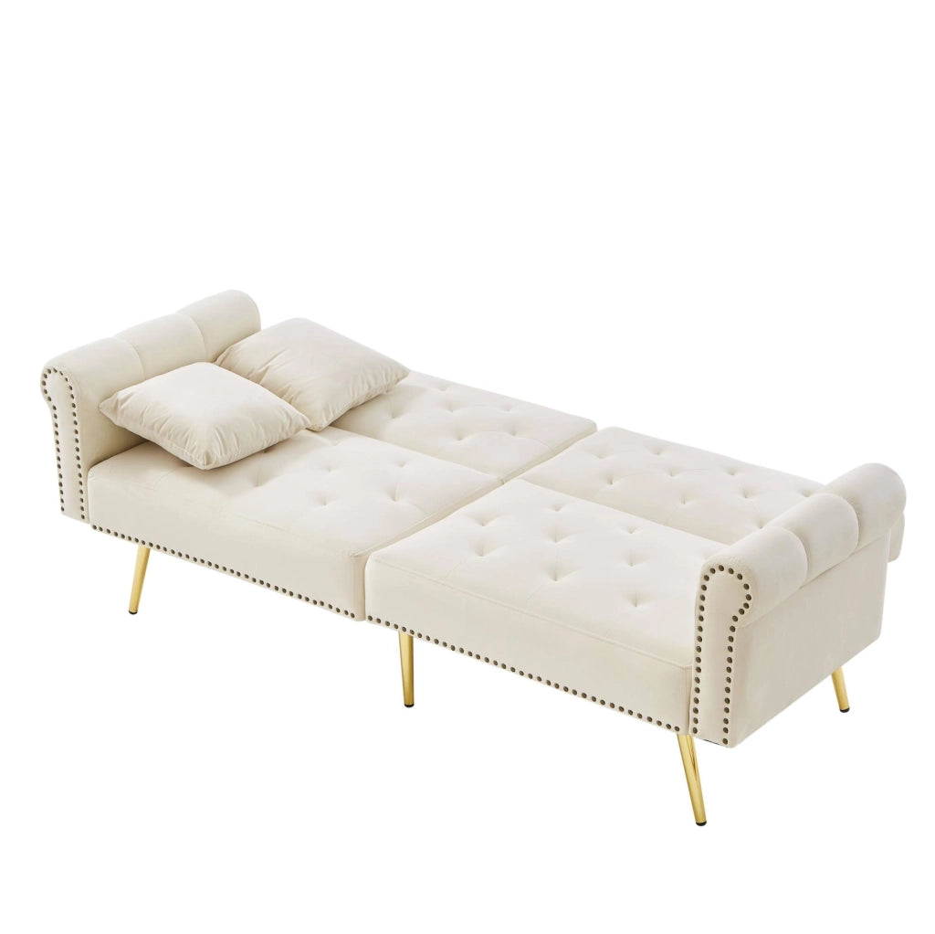 Divano letto 2 posti in velluto beige con schienali reclinabili