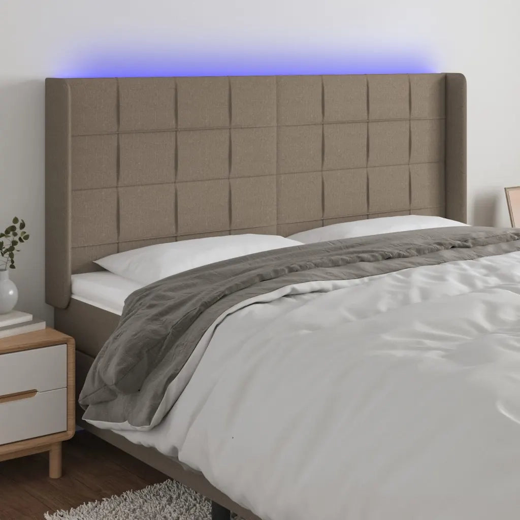 Testiera a LED-Testata con LED Tortora 203x16x118/128 cm in Tessuto 168857