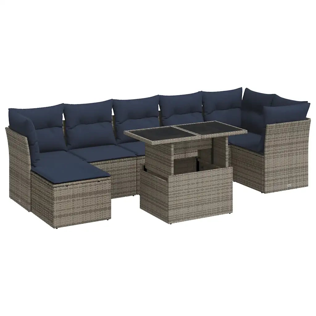 Set Divani da Giardino 7pz con Cuscini Grigio Polyrattan Acacia