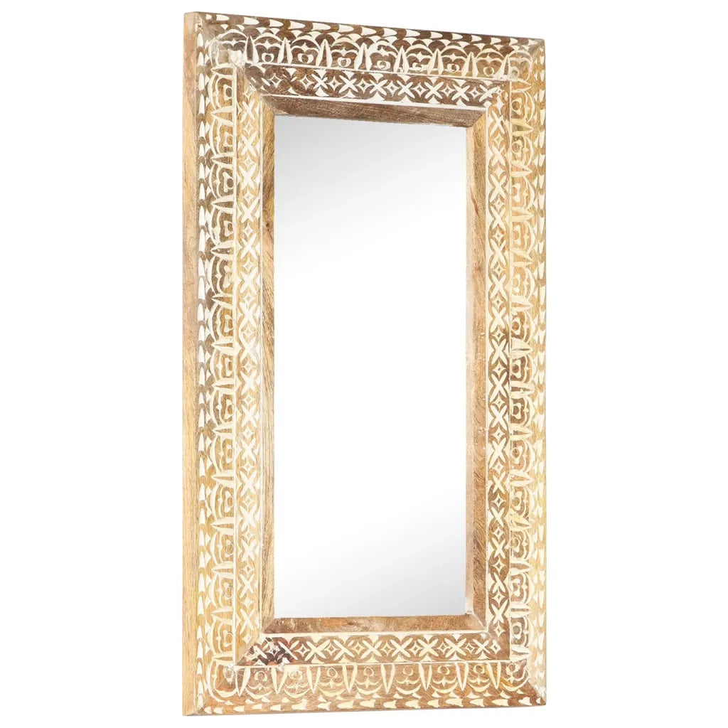 Specchio Intagliato a Mano 80x50x2,6 cm in Massello di Mango 321645