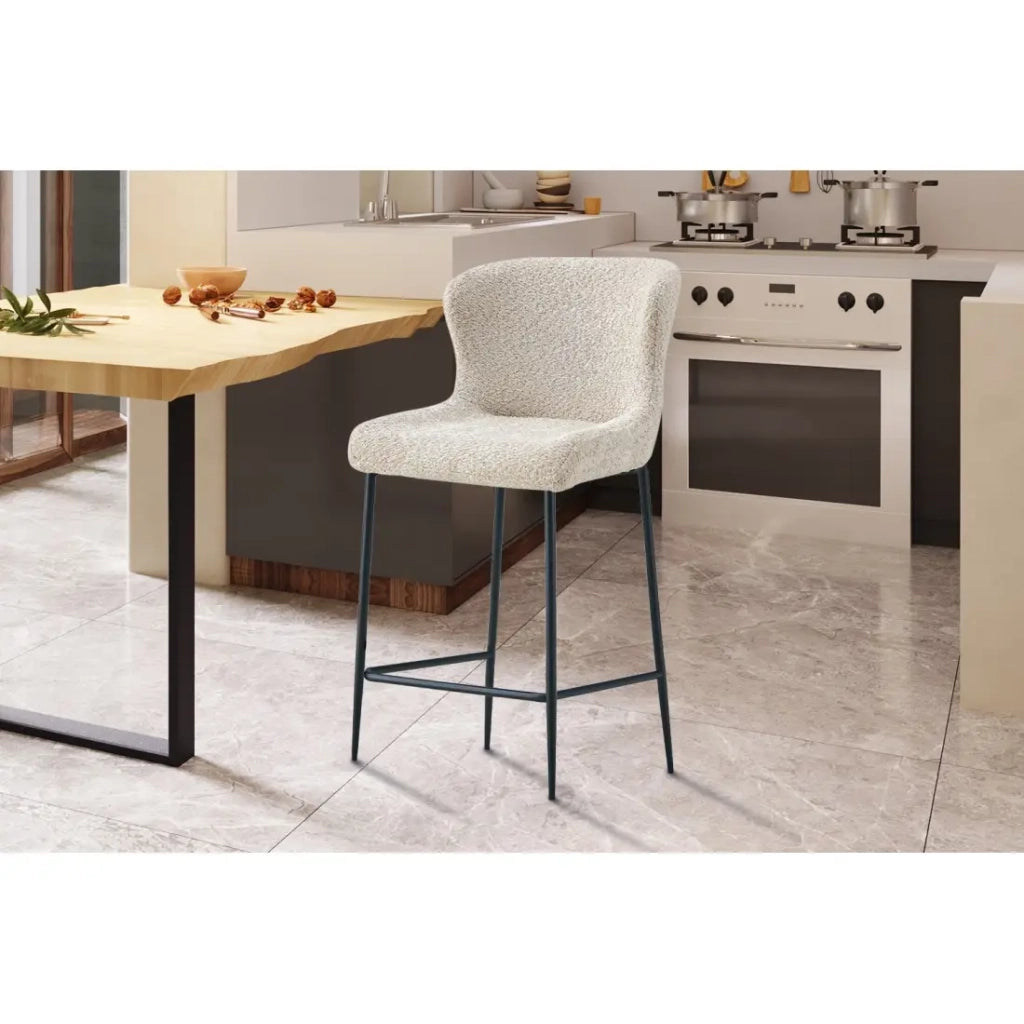 Sedia da bancone LISE - Tessuto bouclé beige - Gambe in metallo nero - Stile design/industriale
