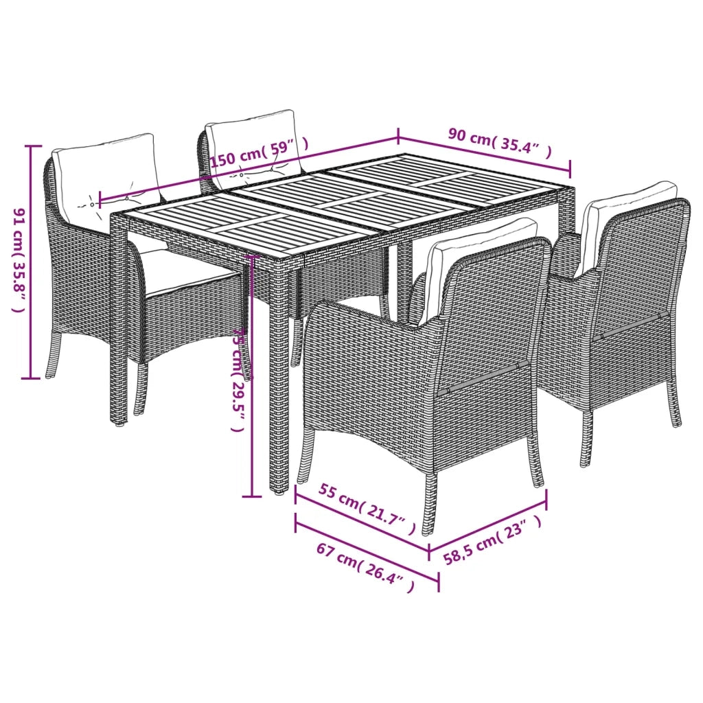 Set da Pranzo da Giardino 5 pz Nero con Cuscini in Polyrattan 3211868