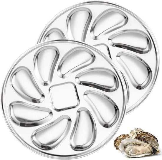 Servizio da Ostriche in Acciaio Inox, Salsa per Ostriche, Piatto da Frutta di Mare e Cofanetto Cibario per Ostriche e Limoni, Set da 2 per un'Esperienza di Cucina di Lusso
