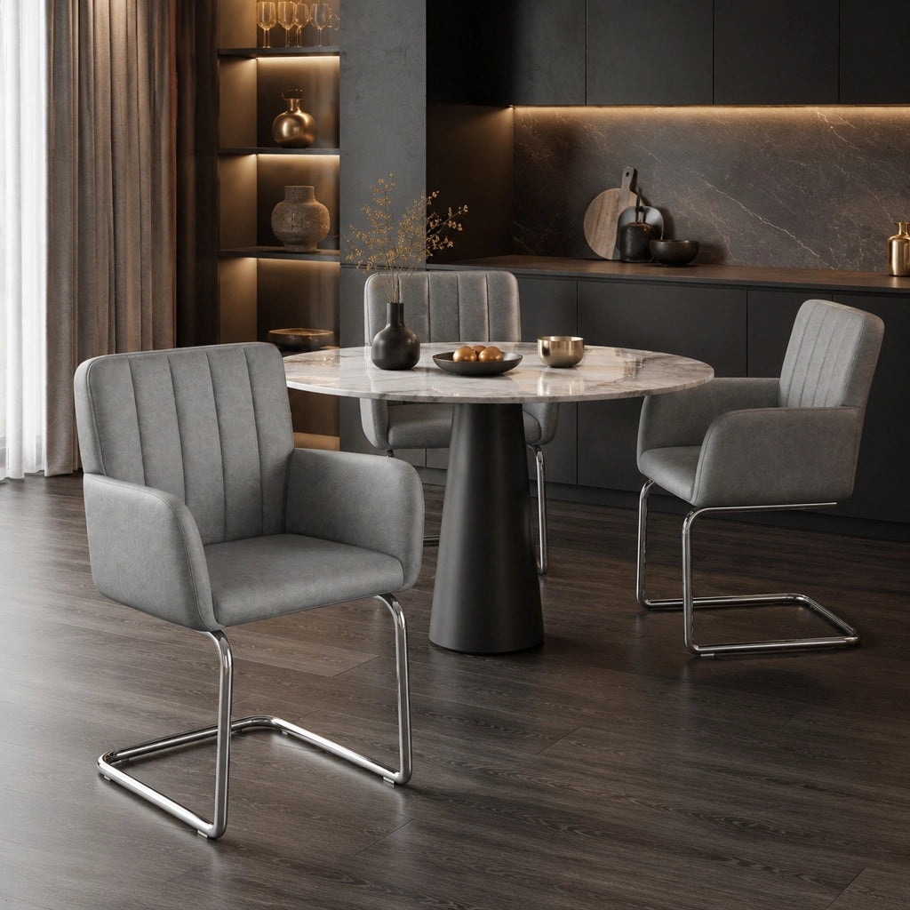 Set di 4 sedie da pranzo imbottite; struttura a Z in similpelle grigio