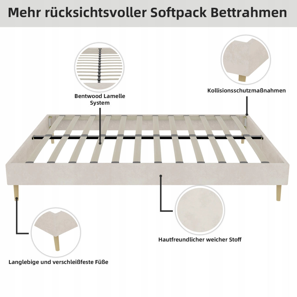 Letto matrimoniale - Xylo - 160x200 - Beige - Velluto olandese