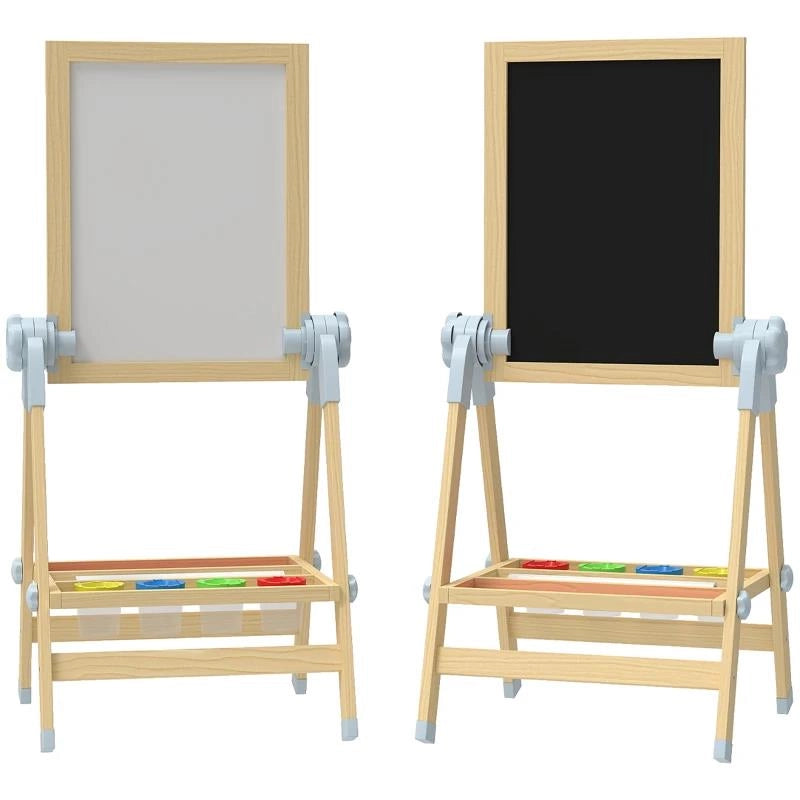 CAVALLETTO PER BAMBINI DOPPIA LAVAGNA PER GESSO E PENNARELLI, LAVAGNETTA MAGNETICA E ROTOLO DI CARTA, LEGNO