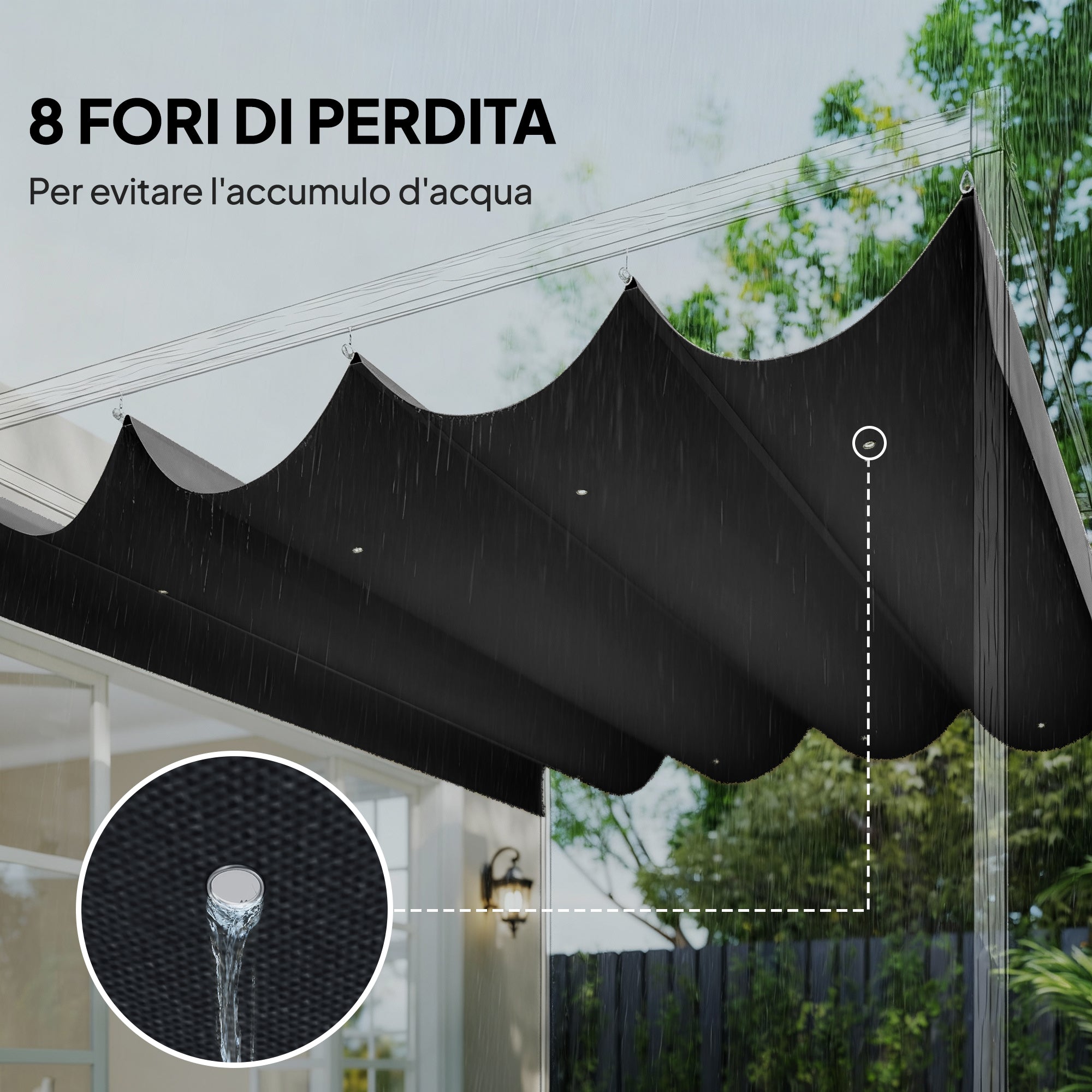 Telo Pergola per Esterni 392x350 cm Anti UV con 8 Fori di Drenaggio in Poliestere Grigio Scuro
