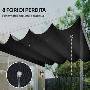 Telo Pergola per Esterni 392x350 cm Anti UV con 8 Fori di Drenaggio in Poliestere Grigio Scuro