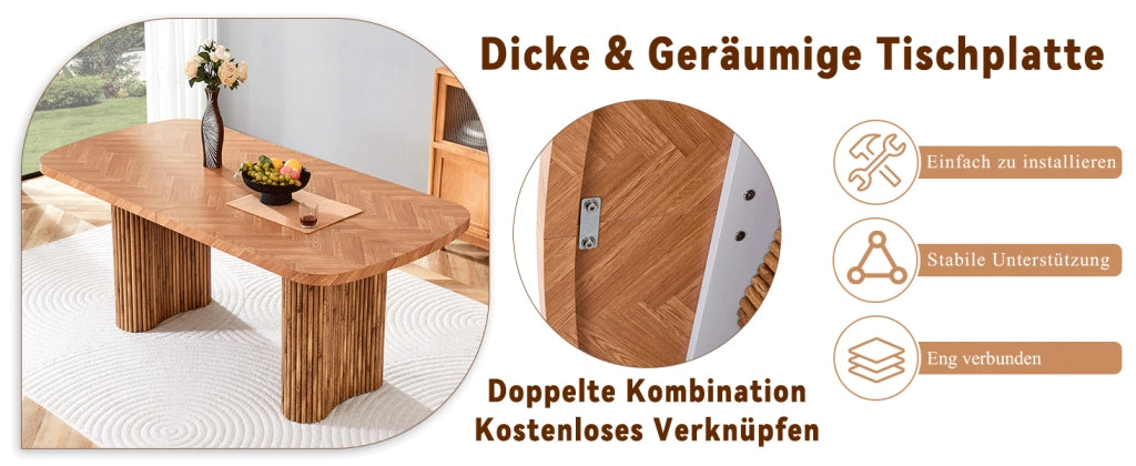 Tavolo da pranzo in MDF con base a colonna ad arco, stile moderno, per soggiorno e sala da pranzo, 180 × 90 cm