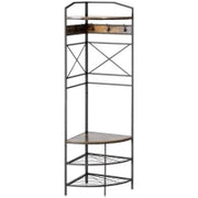Appendiabiti da Terra Angolare con Panca e Scarpiera in Stile Industriale, 50x50x183cm, Marrone