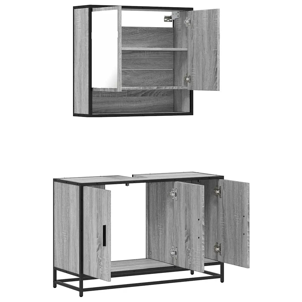 Set Mobili da Bagno | Armadio da bagno 2 pz Grigio Sonoma in Legno Multistrato