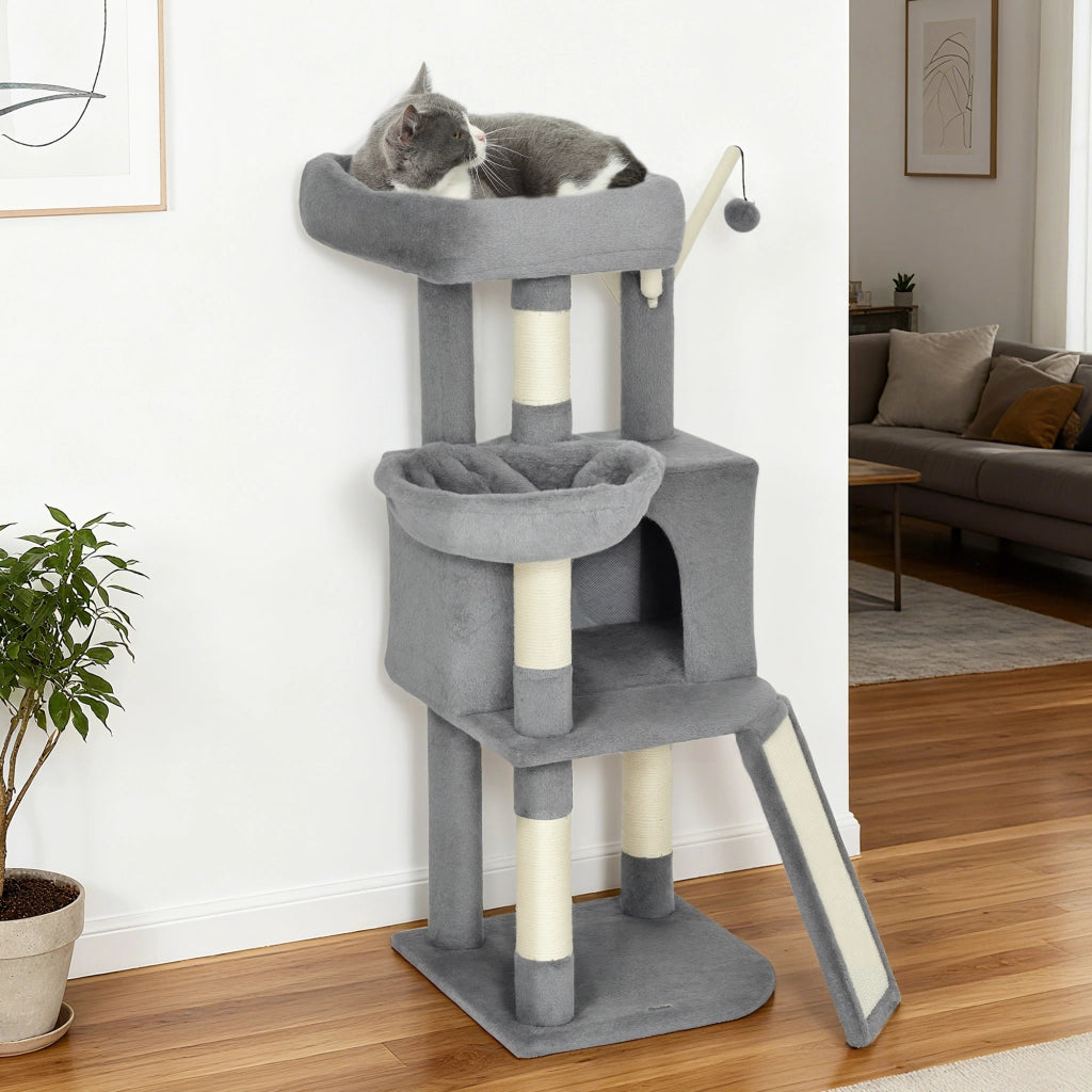Albero per gatti con tiragraffi e piattaforma ¨C zephmum ¨C grigio 40.5x40.5x103 cm