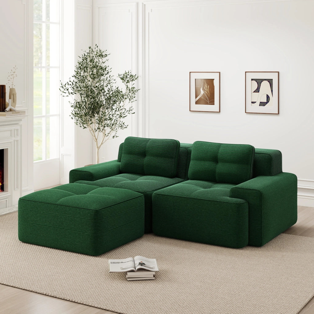 Divano modulare con seduta profonda in corduroy verde