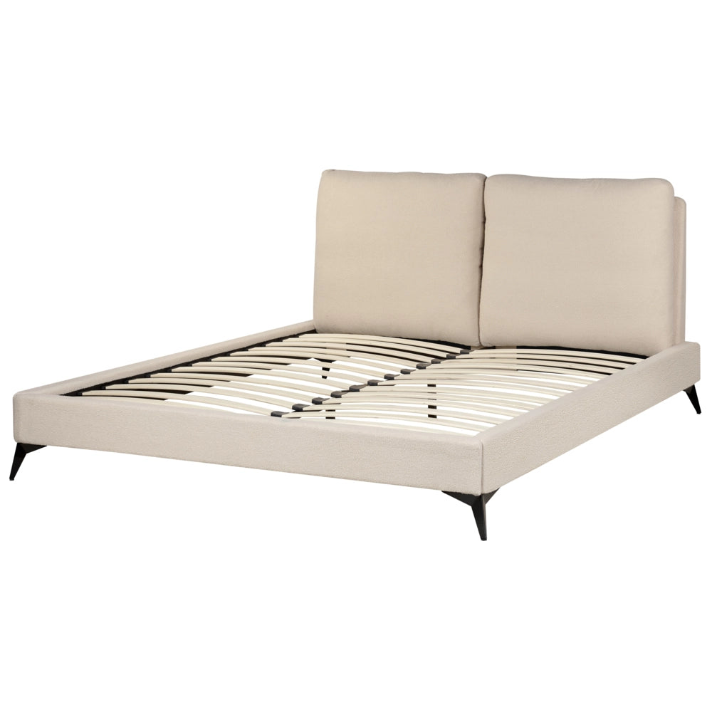 Letto imbottito moderno in bouclè beige 160 x 200 cm con rete a doghe