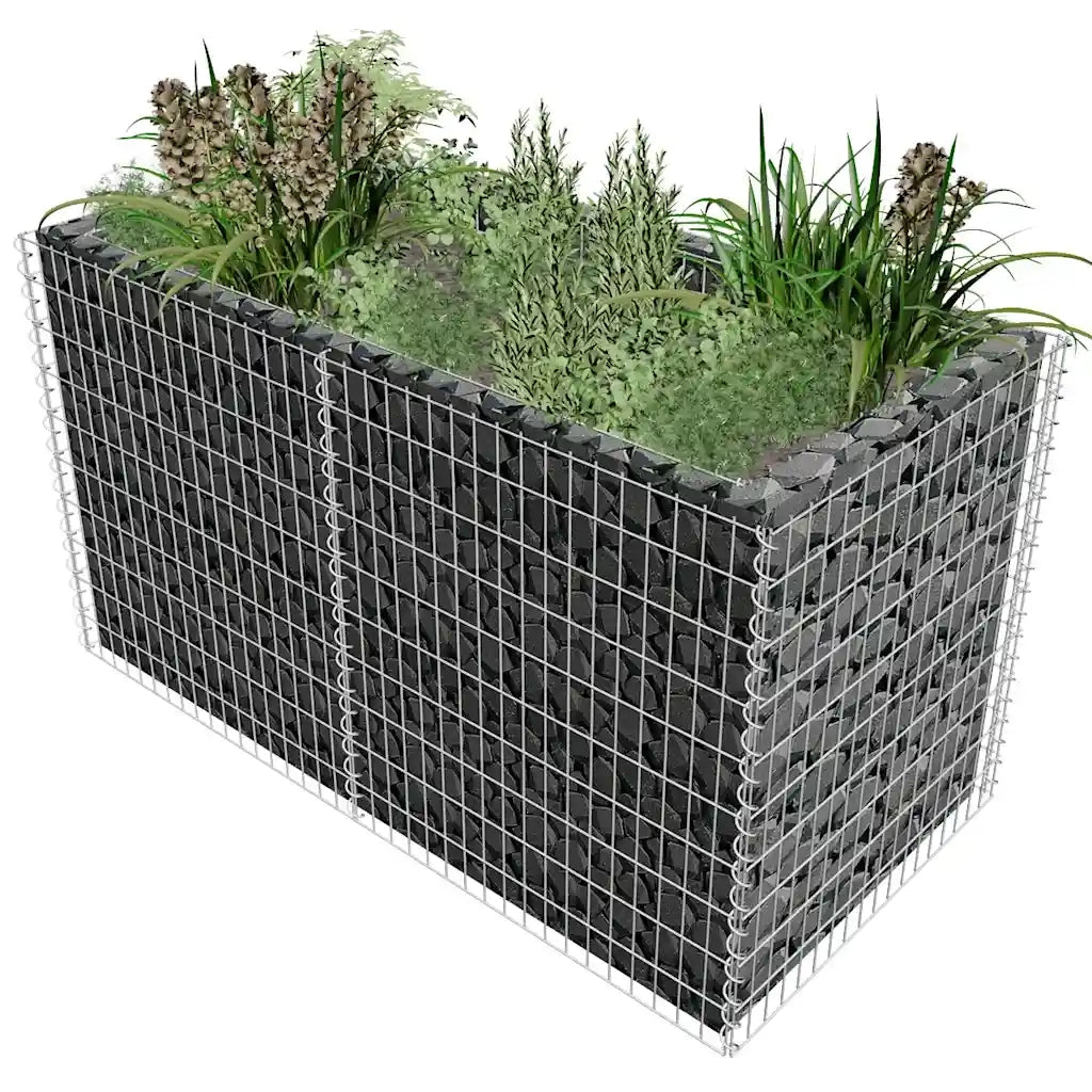 Gabbione Fioriere | Cassetta per fiori | Letto Rialzato Giardino Acciaio 180x90x100 cm Argento