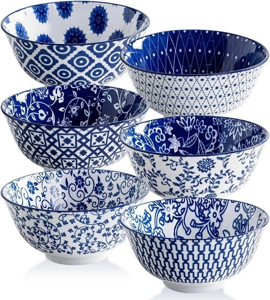 Set di colazione profonda - Ciotole di zuppa in ceramica - 680 ml ciotole da cucina - Piatti da tavola in porcellana grandi - Insalatiera pasta dessert avena - Resistenti al magnetròne della lavastoviglie - Set di 6 - Ciotole di zuppa vintage con manico