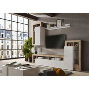 Set mobili soggiorno con contenitori, collezione BURA, lunghezza 280 cm, rovere cadiz/bianco lucido lacato