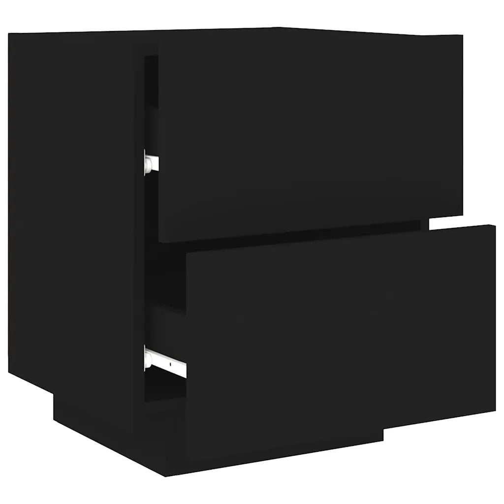 Set di 2 Comodini | Armadio da Notte | Mobiletto da notte con Luci LED Neri in Legno Multistrato
