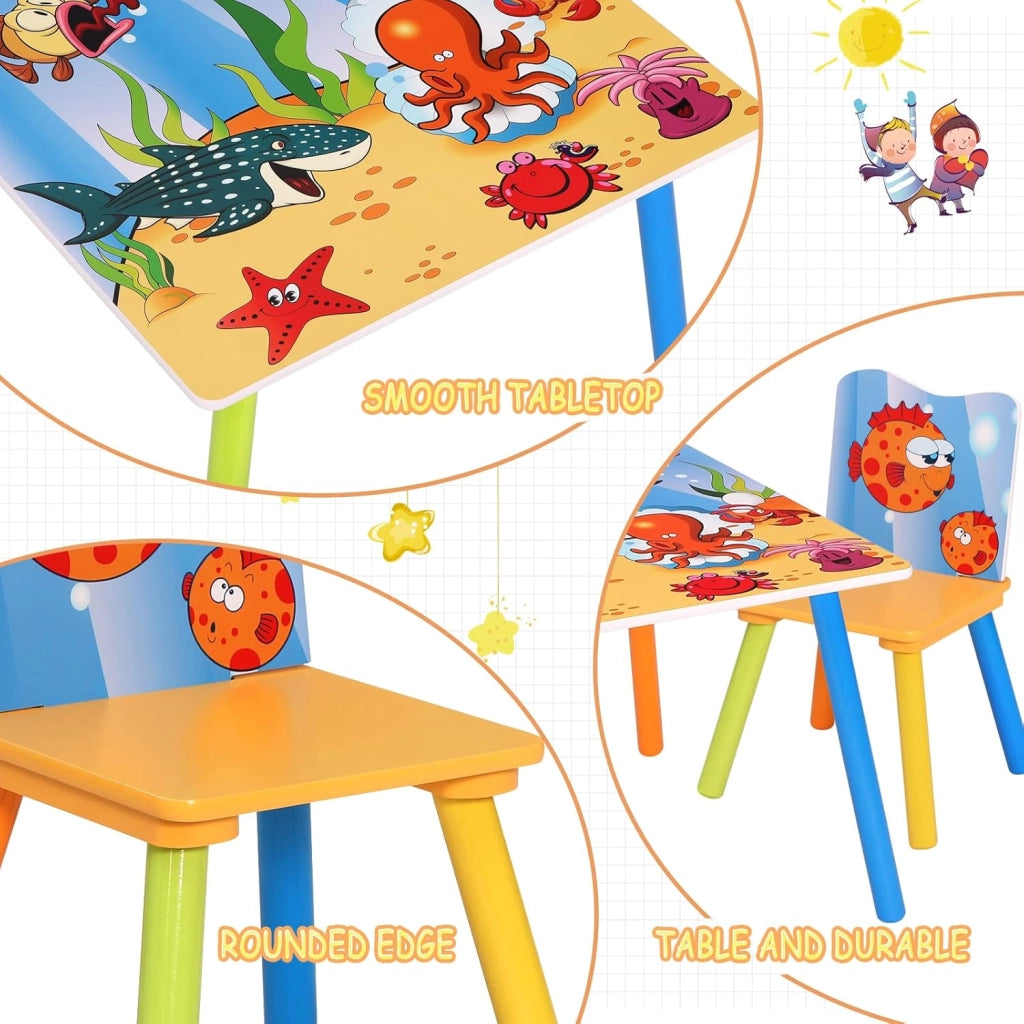 Set Mobili Tavolo e Sedie per Bambini Tavolino con 2 Sgabelli Soggiorno Design Oceano in Legno