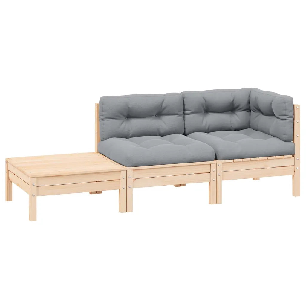 Salotto da Giardino-Set Divani da Giardino3 pz con Cuscini Grigi Massello di Pino 288804