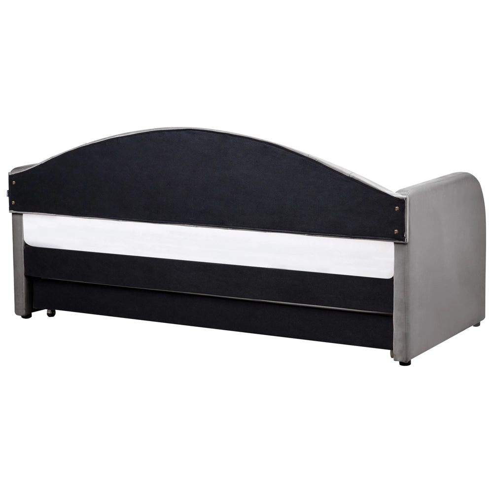 Letto estraibile in velluto grigio 90 x 200 cm con struttura imbottita moderna glamour per la cameretta dei bambini ospiti