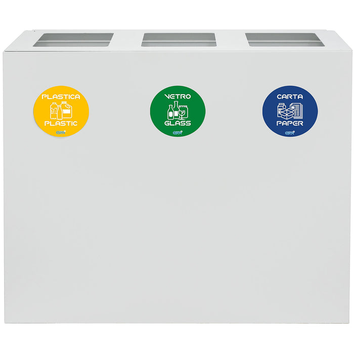 Pattumiera per Raccolta Differenziata 3 Scomparti 180 L 90x30x80 cm in Acciaio Verniciato Bianco