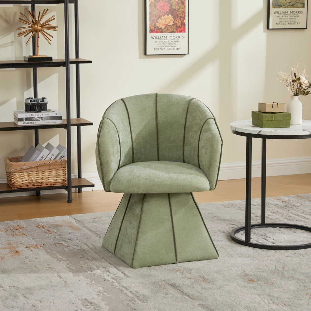 Poltrona girevole in tessuto Chenille, seduta ergonomica con schienale alto, colore oliva