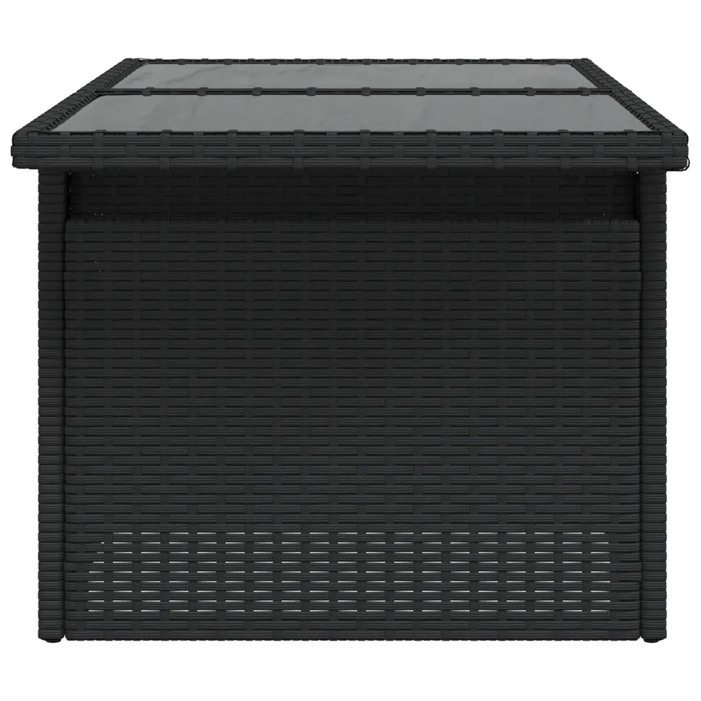 Tavolo da Giardino | Tavolino da esterno Piano in Vetro Nero 100x55x73 cm Polyrattan