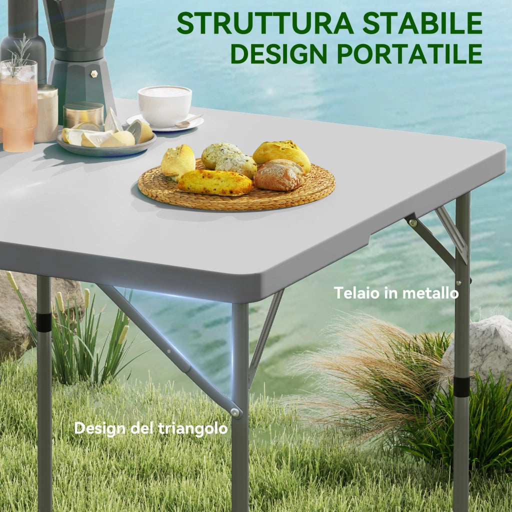 Tavolo da Campeggio Pieghevole 86x86x74 cm Regolabile su 2 Altezze in HDPE e Metallo Grigio Scuro