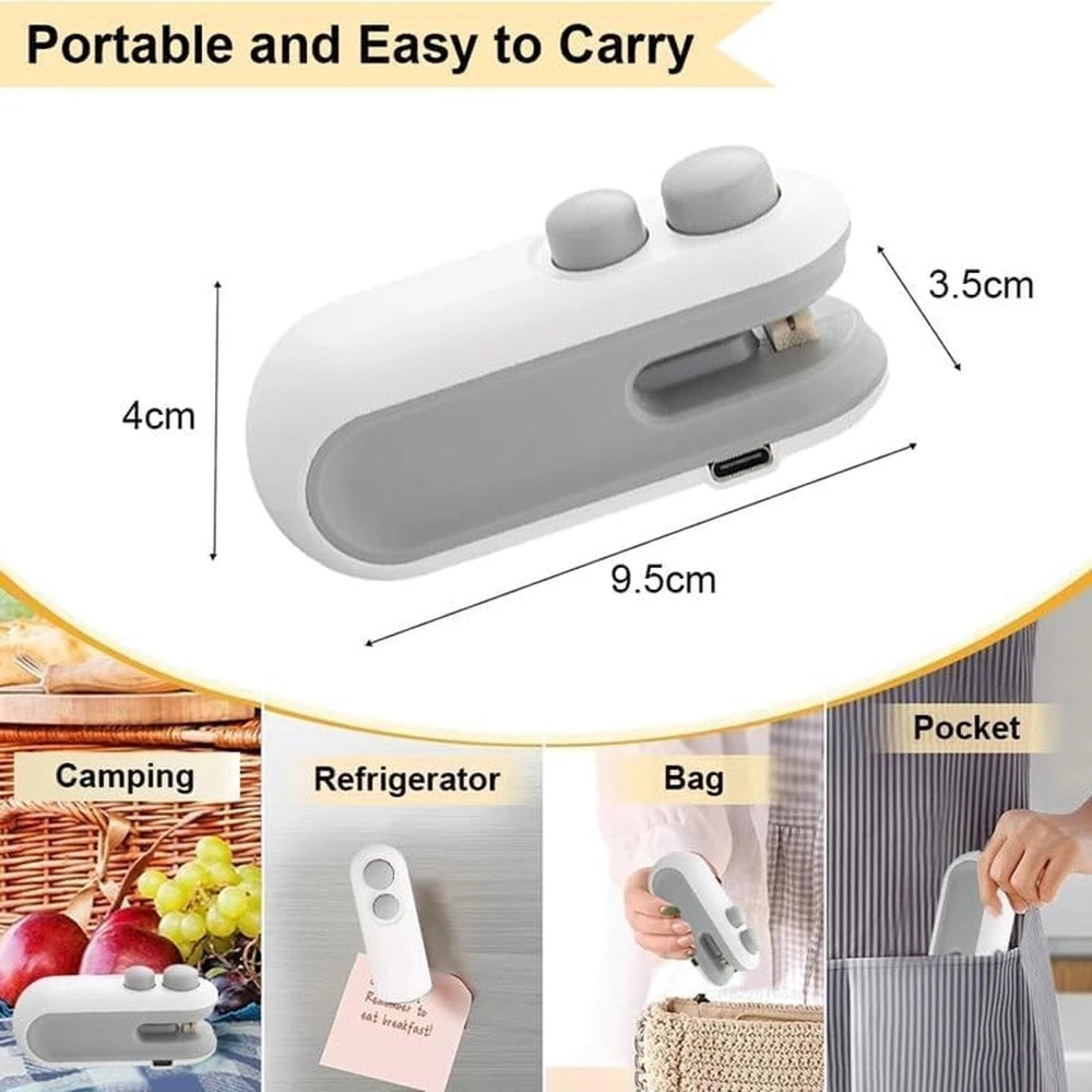 Trade Shop - Mini Sigillante 2 In 1 Usb Ricaricabile Portatile Per Sigillare Sacchetti Alimenti -