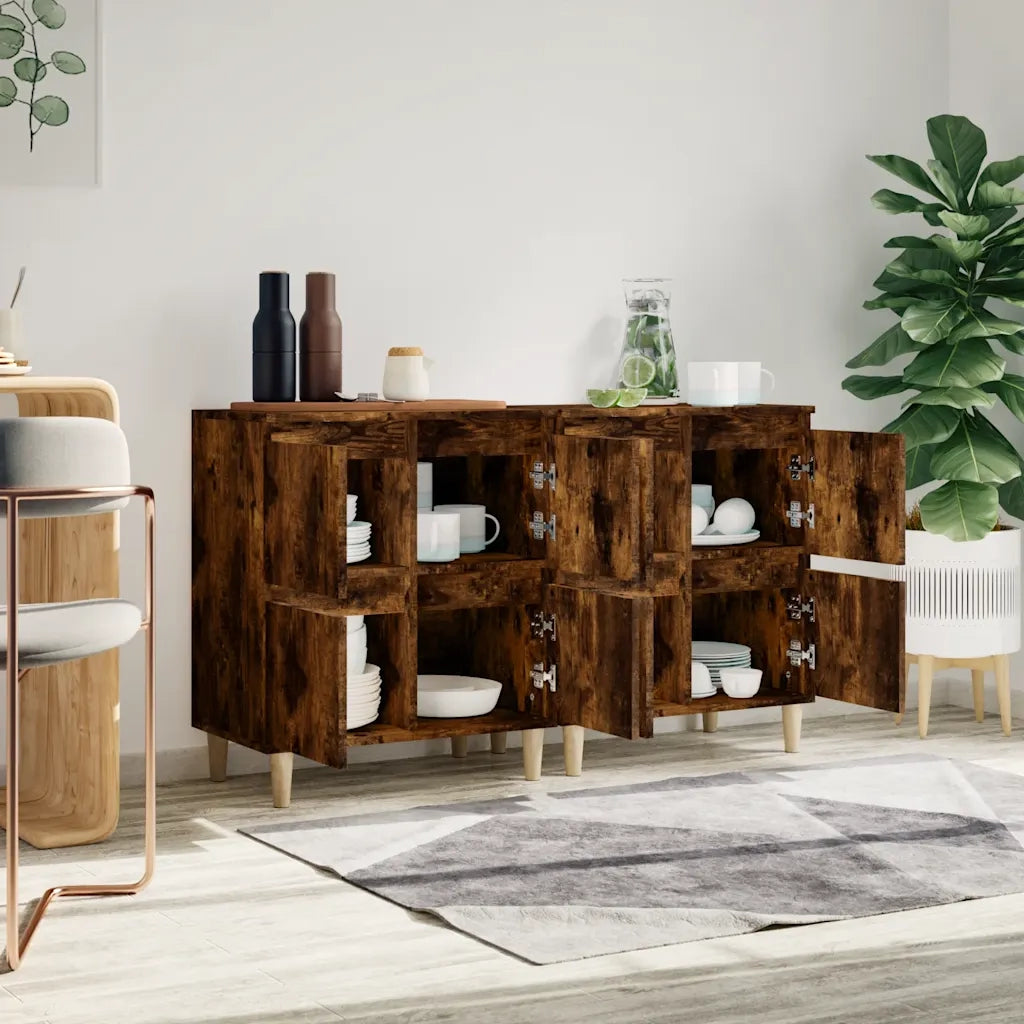 Credenze 2pz | Madia | Buffet da pranzo | Armadio da pranzo Rovere Fumo 60x35x70 cm in Legno Multistrato