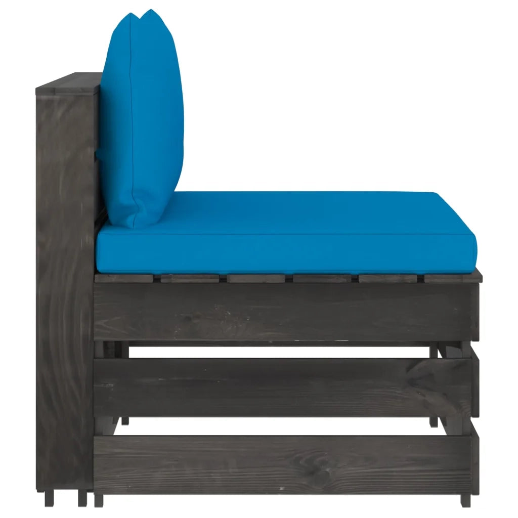 Divano Centrale Modulare con Cuscini in Legno Impregnato Grigio cod mxl 78685