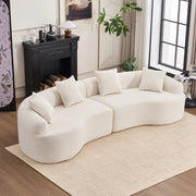 Divano angolare modulare 4 posti con design curvo in ciniglia, seduta comoda, bianco 275 × 115 × 63 cm