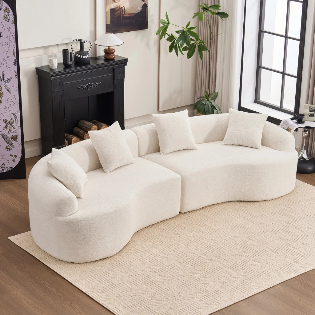 Divano angolare modulare 4 posti con design curvo in ciniglia, seduta comoda, bianco 275 × 115 × 63 cm